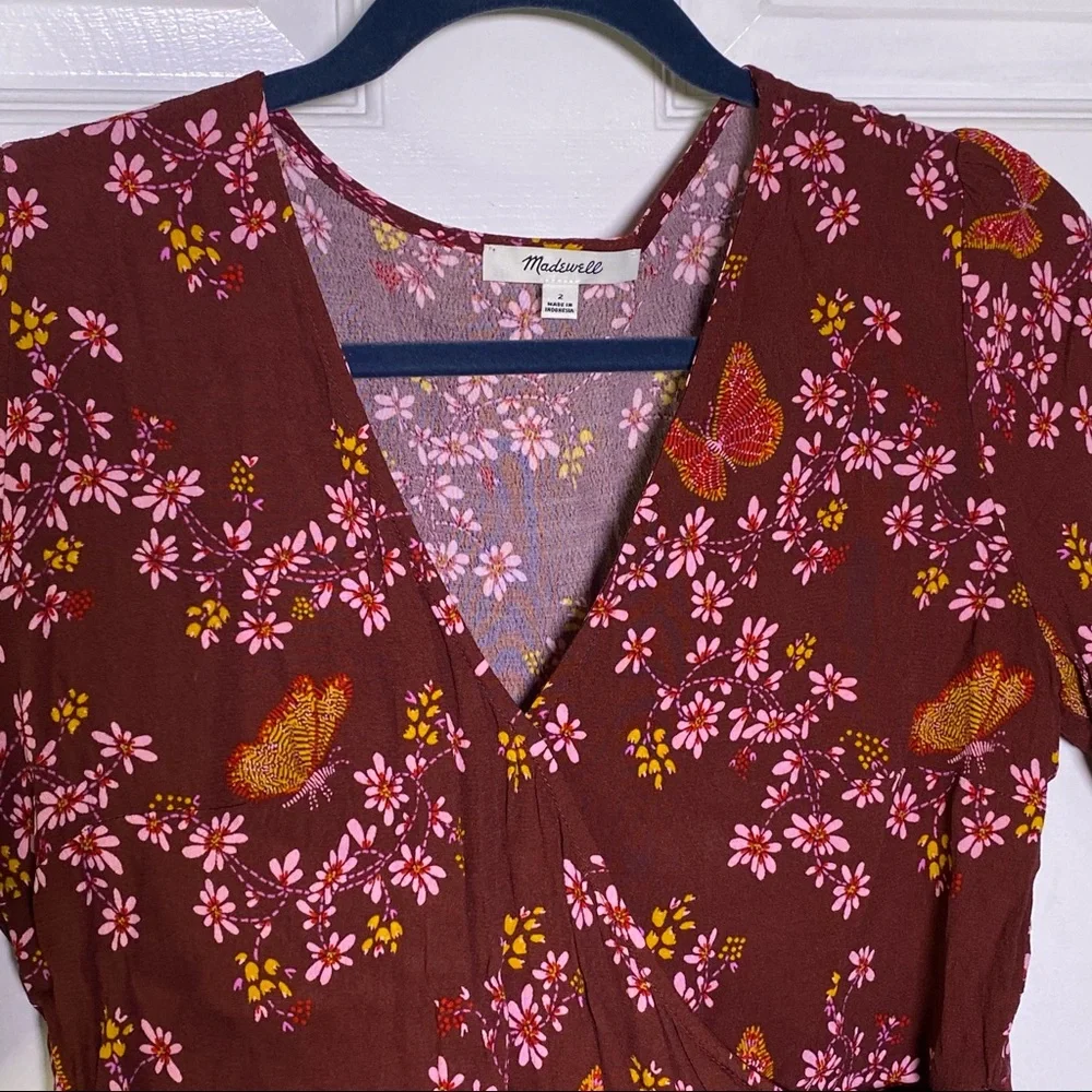 Madewell Tie Sleeve Wrap Top Butterfly Print - Picture 3 of 10
